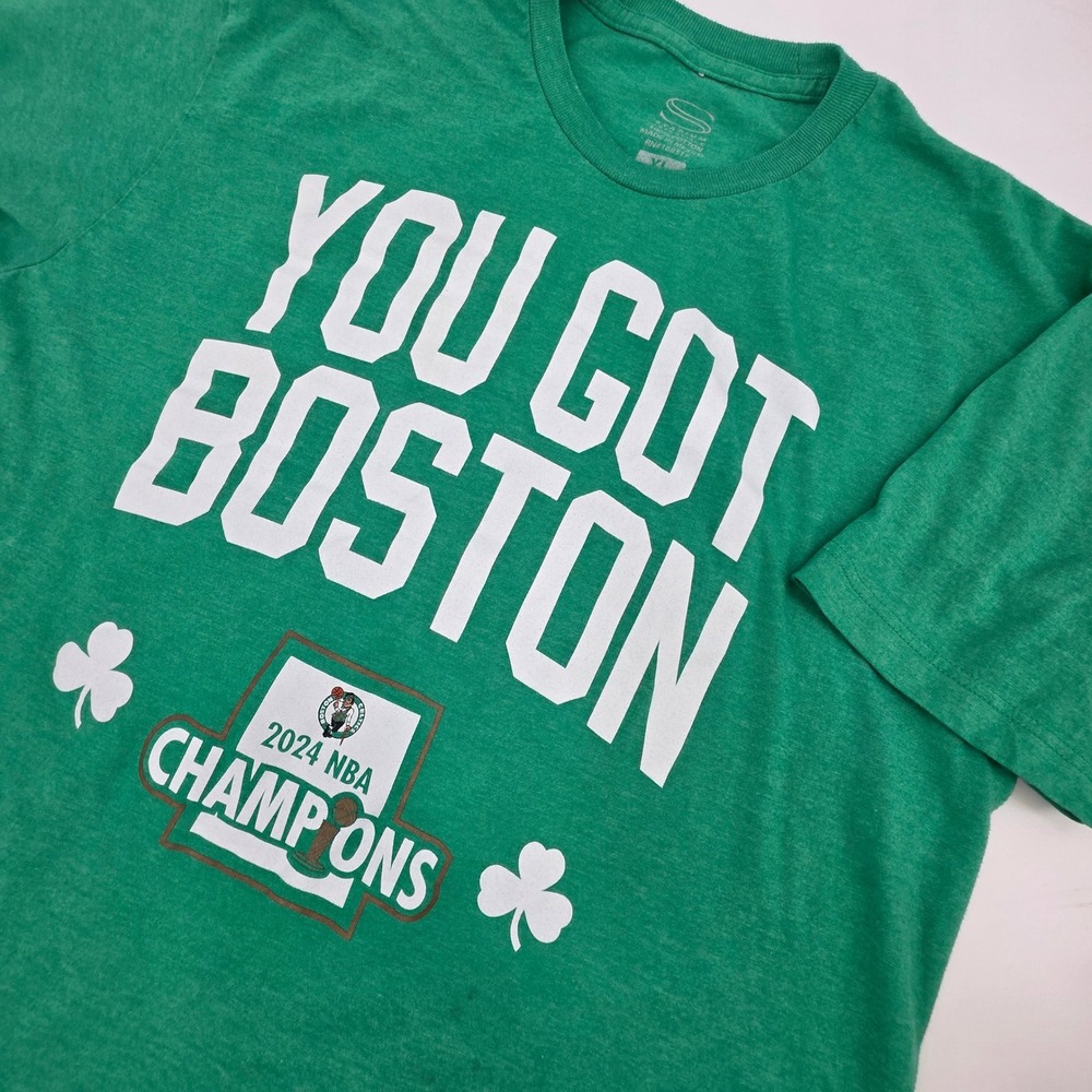 BOSTON CELTICS 2024 NBA CHAMPIONS SHIRT MENS XL GREEN FRONT & BACK BIG GRAPHIC